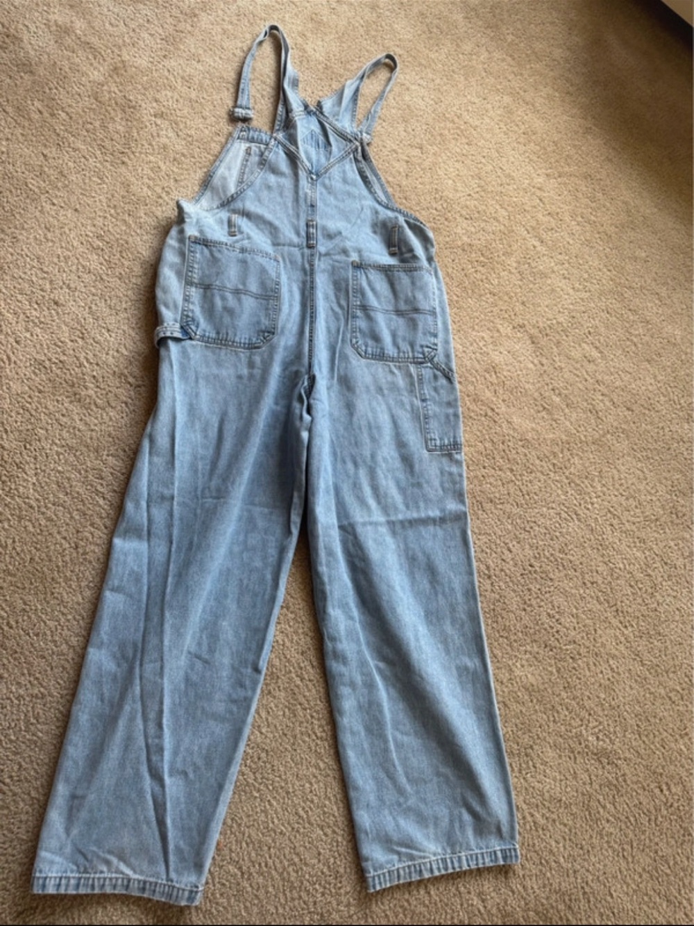 No Boundaries Light Blue Denim Overalls with Red Patch - Picture 3 of 6